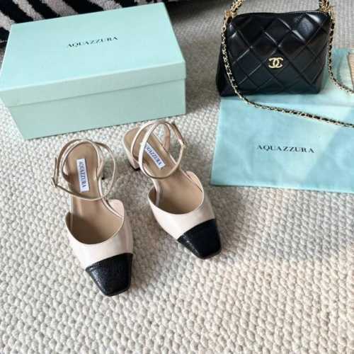 Aquazzura 24年新款 拼色方头粗跟凉鞋 牛皮面，羊皮里，真皮底 正码:35-39订做34.40.41.42