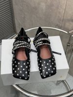 出厂 P430顶级版！ 高品质出厂！小众潮牌Amina Muaddi 春夏新品斜方头烫钻绑带平底单鞋芭蕾鞋 代购级别 新品超级吸眼 真真太太太好看了 方头配爱心