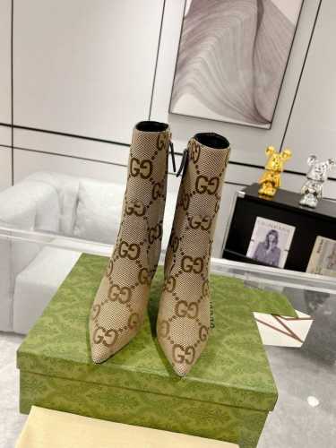 Gucci 23ss 秋冬高跟短靴专柜购买原版一比一打造 GG印花布面 真皮大底 跟高8cm 码数:35-41 40.41定做不退换