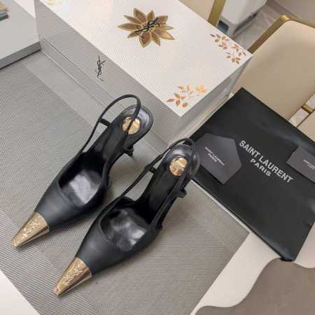 SAINT LAURENT ” SYL圣罗兰 顶级版本25SS众明星网红追捧的T形细高跟，经典字母铁头小方扁头后空凉鞋。SYL 2025官方VIP 贵宾版金花磁 - 点击图像关闭