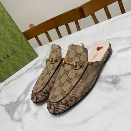 310 Gucci 古奇 经典不败款包头拖，倪妮.杨幂同款秀，每年夏季的热卖款 鞋面小牛皮 格纹布，里垫为山羊皮，真皮大底 码数：35 40码 41,42码可定 - 点击图像关闭