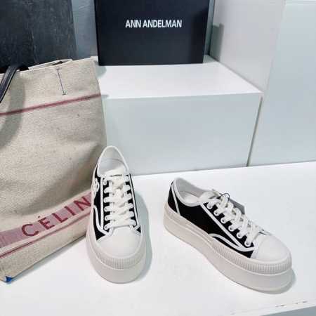 高品质 ！Ann Andelman 25春夏新款赵露思同款松糕厚底小白鞋阿甘休闲鞋！饼干帆布鞋！ 鞋身采用拼色外观和独特层叠曲线设计，呈现出当代建筑的抽象化形象 - 点击图像关闭
