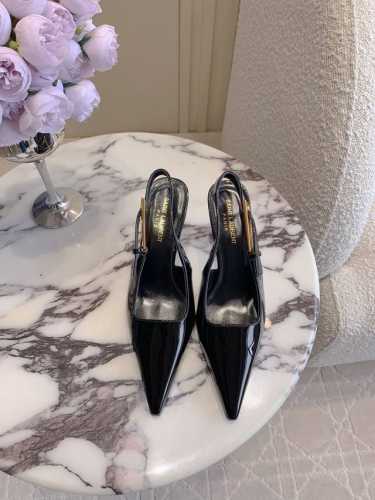 出厂价 SAINT LAUREN* YSL 杨树林新款高跟后空凉鞋 全新升级中跟版本 更稳更好穿 小姐姐的美丽尤物高跟鞋 优雅迷人性感 女人味十足 鞋面牛皮 内