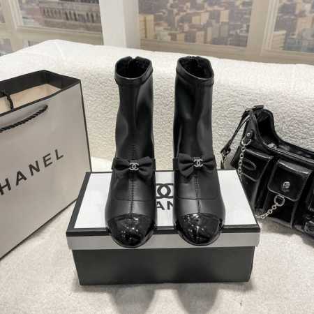 橙子出厂价 CHANEL 香奈儿秋冬新款 蝴蝶结粗跟短靴 后拉链弹力靴 跟高：5cm 码数：35-40 - 点击图像关闭