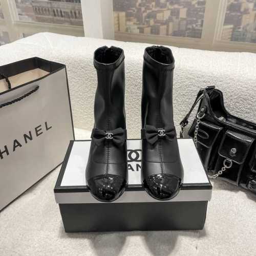 橙子出厂价 CHANEL 香奈儿秋冬新款 蝴蝶结粗跟短靴 后拉链弹力靴 跟高：5cm 码数：35-40