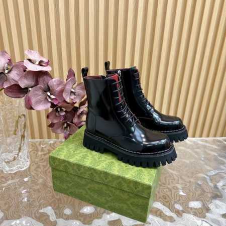 2024早秋新款单鞋GUCCI 织带短靴 马丁靴 鞋顶级版本、欢迎比对. 鞋面：原版定制进口开边珠 垫脚：丝绸牛皮 鞋底：原版大底 跟高：5cm 金属金色Guc - 点击图像关闭