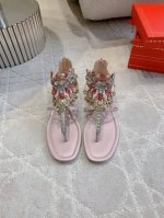 出厂价p Ren* Caovill*重工水晶宝石平底凉鞋 Bling Bling精致逼人 堪称工艺品 面料牛皮手工镶嵌宝石水钻 垫脚羊皮 意大利真皮大底 尺码3