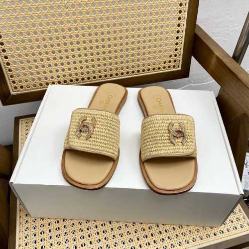 390顶级版本代购级Chanel~~春夏季新款双C钻扣一字沙滩凉鞋 鞋面:原版草编工艺 大底:原版真皮大底 码数:35 40 40定做不退换