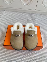 男女同款 Hermes 爱马仕H家 Kelly扣穆勒鞋包头羊毛拖鞋 顶级品质 鞋面：进口牛京 定制进口羊毛，原版开模大底 size：35-46