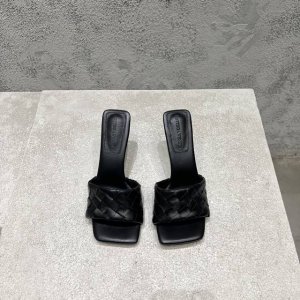 工厂p价p 顶级高端版本 代购品质 原版开发 Bottega Veneta2025Ss新品爆款夏季方头parco高跟穆勒凉拖鞋 Bv新款全真皮小结编织装饰抢手高