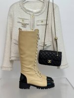 厂价 CHANE*｜小香23c新品 珍珠拉链拼色长靴 鞋面采用进口小牛皮 内里垫脚都是丝绸羊皮 原版开模大底 跟高：4.5cm Size：35-39 40 41