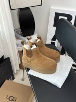 UGG P: Size：女码35-40 UGG切尔西雪地靴 UGG秋冬新款女士休闲舒适厚底切尔西松紧带毛毛鞋时尚靴明星同款 型号：1134526 颜色：黑色、栗