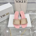 橙子出厂价 Dior 迪奥春夏新款 刺绣字母拼色粗跟拖鞋 一字带中跟凉拖 跟高：4.5Cm 码数：35-42