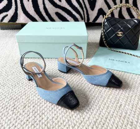 Aquazzura 24年新款 拼色方头粗跟凉鞋 牛皮面，羊皮里，真皮底 正码:35-39订做34.40.41.42 - 点击图像关闭