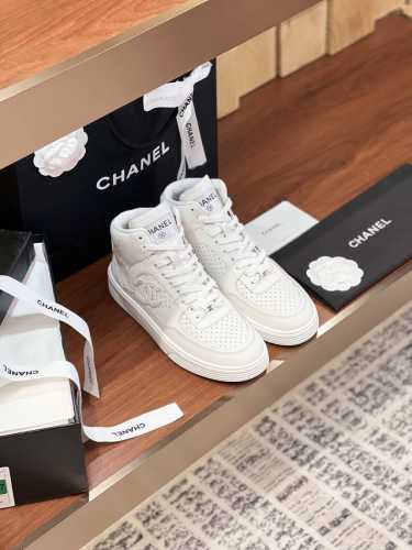 高帮版CHANL Tennis Sneakers 香奶奶23最新款 全皮 熊猫配色 小白鞋 休闲 运动鞋 滑板鞋原版购入开发 做货 小香 C家 专柜又一超级大爆
