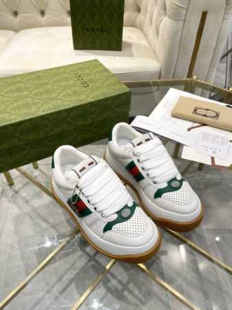 工厂P价 P390全皮胖嘟嘟 Gucci 2025最新全皮胖嘟嘟小脏鞋~~厚底鞋~~休闲鞋~~运动鞋~~ 鞋面牛皮拼接经典双G布面料，头层牛皮内里，垫脚乳胶注塑 - 点击图像关闭