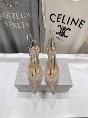 高版本出厂 Jimmy Choo*｜Jc 吉米周2025Ss新款简约烫钻高跟鞋凉鞋 原版套楦，完美的线条，简约大气上脚显气质粗跟舒适百搭，还能拉长双腿显高显瘦显