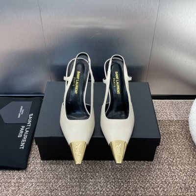 工厂p价p Saint Laurent paris 圣罗兰2025春夏新款高跟方头女鞋 Ysl字母Logo五金扣明星同款铁头果冴冻色后空凉鞋 材质:鞋面进口混种