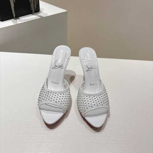 顶级版 原版盒 Christian Louboutin S原版做货重工Cl 经典Apostropha Mesh Strass网纱高跟拖鞋～ 材质：进口网纱施华洛