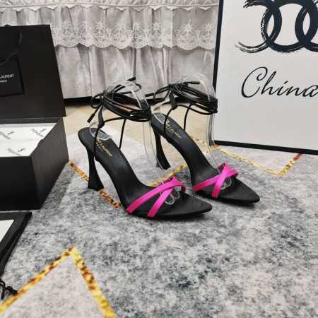 上新 Ysl 顶级高版本 2025官网同步新款绑带后空高跟凉鞋 细节处理完美 垫脚羊皮 质感细腻 意大利黑色真皮大底 极致完美复刻 1鞋面：进口真丝+牛皮 2垫 - 点击图像关闭