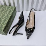 橙子出厂价P 定制款 Gucci 古驰新款 水钻尖头高跟凉鞋 高跟鞋 跟高：平底、4Cm、8Cm 码数：34-42