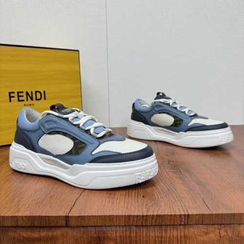 Fendi 芬迪 Force男士运动鞋 专柜同步新款厚底轻质系带低帮鞋 白色全粒面皮革以及白色和棕色光滑皮革材质，采用衬垫元素。棕色Ff提花和黄色高科技布料细节