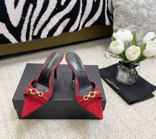 Ysl圣罗兰24年新款 尖头链条高跟凉拖鞋 跟高:9Cm 正码:35-39订做40.41.42