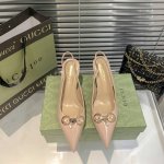 GUCCI 古驰 2024新款 水钻马衔扣尖头高跟凉鞋 后空高跟鞋单鞋 材质：漆皮 跟高：7CM 码数：34-42