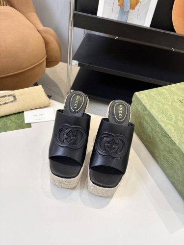 工厂p价 女装女鞋 运动原单 G家 古驰 专柜新品 防水台马衔扣 麻绳编织坡跟厚底台 拖鞋 原版1 1复制 1面料 牛皮 原版布料 2原版1:1定制五金 3内里