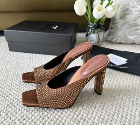 Saint Lauren Ysl圣罗兰新款 粗跟水钻方头鱼嘴高跟凉拖鞋 跟高:11Cm 正码:35-39订做40.41.42 - 点击图像关闭