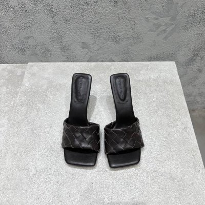 工厂p价p 顶级高端版本 代购品质 原版开发 Bottega Veneta2025Ss新品爆款夏季方头parco高跟穆勒凉拖鞋 Bv新款全真皮小结编织装饰抢手高