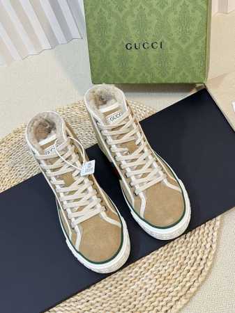 男码+10 光面款 GUCCI Tennis冬季羊毛款，升级版带扫描芯片专柜新款压纹双G毛毛保暖休闲鞋 工厂独家首发情侣款 官网全球首发 1977古奇情 - 点击图像关闭