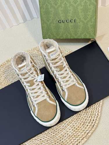 男码+10 光面款 GUCCI Tennis冬季羊毛款，升级版带扫描芯片专柜新款压纹双G毛毛保暖休闲鞋 工厂独家首发情侣款 官网全球首发 1977古奇情