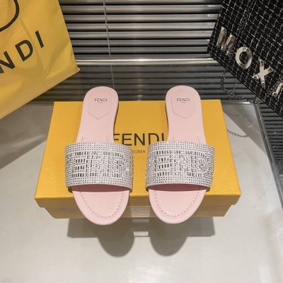 橙子出厂价p fendi 芬迪 初夏新款 满钻平底拖鞋 一字拖 休闲凉拖 颜色 黑 白 粉 棕 金 银 码数 35-42