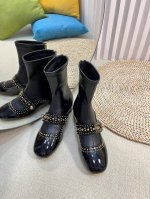 短款 长款 Dior 迪奥 2024秋冬新款Belle-D朋克风格铆钉粗跟弹力高筒骑士女长靴 明星同款CD字母logo五金扣方头拼色后拉链低跟机车短靴 材质：鞋
