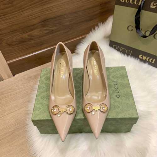 GUCCI 古驰 2024新款 水钻马衔扣尖头高跟鞋单鞋 材质：漆皮 跟高：7CM 码数：34-42