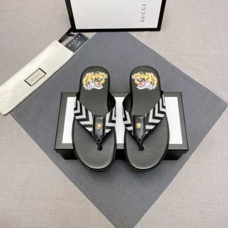 GUCCI 古奇男士拖鞋 牛皮鞋面 防滑大底 码数：38-44 45可订做 编号036 - 点击图像关闭