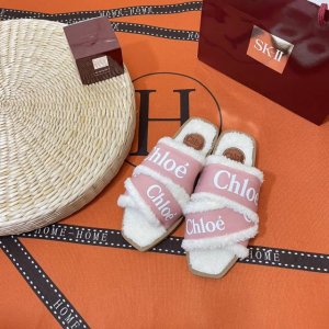 橙子出厂价 Chloe 克洛伊 秋冬新款 帆布拼接毛毛拖鞋 罗马凉拖鞋 原版开模 代购版本 定制交叉毛毛面料 人工固特异手法穿线 进口超迁垫脚 原版复刻大底 码