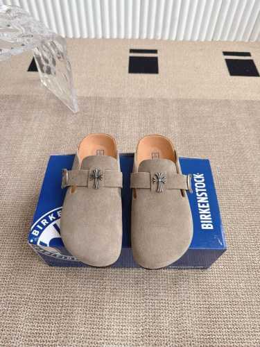 comehearts X Birkenstock 克罗心X勃肯鞋 皮革绒面时尚休闲包头鞋 牛皮绒面革质地柔软搭配可调节鞋扣提升穿着舒适度⑤ 人体工学设计分散脚部