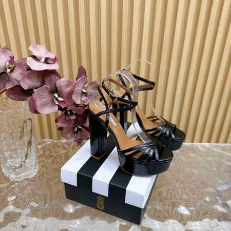 2024春夏新款 AQUAZZURA Zp 原版开模 新品防水台高跟凉鞋 采用原版定制真丝制成，原版开模施华洛奇水钻装饰扣，超闪 大底金色标志性菠萝微标赋予单品 - 点击图像关闭