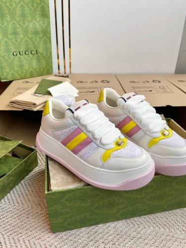 橙子出厂价 Gucci 古驰 胖嘟嘟厚底脏脏鞋 运动鞋 胖丁小脏鞋 休闲鞋板鞋 情侣款 鞋面擦色牛皮拼接经典双G布面料，毛巾布里细腻吸汗透气，垫脚乳胶注塑一体，