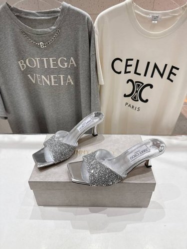 高版本出厂 Jimmy Choo*｜Jc 吉米周2025Ss春夏新款简约闪亮格力特高跟鞋拖鞋 原版套楦，完美的线条，简约大气上脚显气质粗跟舒适百搭，还能拉长双腿