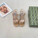 橙子出厂价p gucci 古驰 春夏新款 马衔扣鱼嘴一字带粗跟凉鞋 跟高 7Cm 码数 35-42