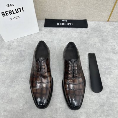 berlut* 布鲁提 新款男士手工擦色正装皮鞋出货 独家渠道精品，甄选优质进口小牛皮鳄鱼压纹鞋面 手工擦色工艺处理效果 半固特异冷粘工艺 古朴大气 古文压花真