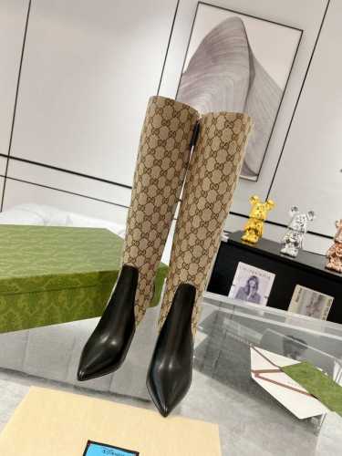 Gucci 23ss 秋冬高跟短靴专柜购买原版一比一打造 牛皮拼布面 真皮大底 跟高8cm 码数:35-41 40.41定做不退换