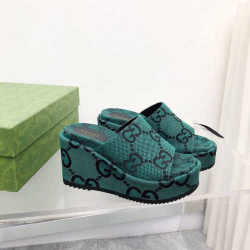 橙子出厂价 GUCCI 古驰 夏季新款 防水台坡跟厚底拖鞋 底厚：前掌7cm、后跟12cm 码数：35-42