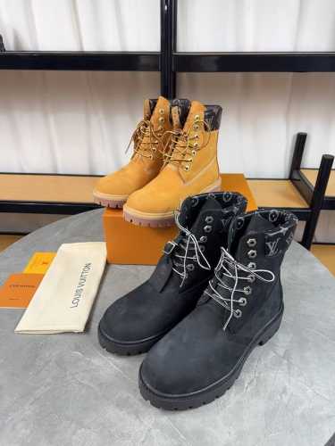 顶级版本：情侣款LV x Timberland 添柏岚 联名款 老花 压花 大黄靴 及踝靴 短靴 LV x Timberland 及踝靴取材 Monogram