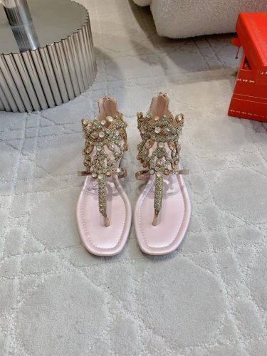 出厂价p Ren* Caovill*重工水晶宝石平底凉鞋 Bling Bling精致逼人 堪称工艺品 面料牛皮手工镶嵌宝石水钻 垫脚羊皮 意大利真皮大底 尺码3