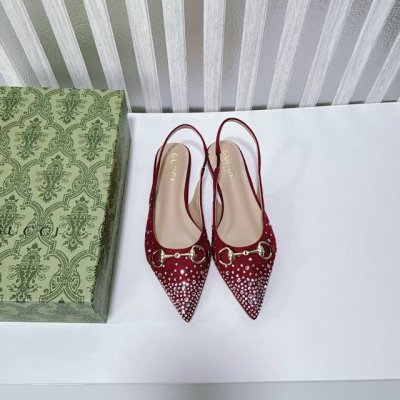 橙子出厂价P 定制款 Gucci 古驰新款 水钻尖头高跟凉鞋 高跟鞋 跟高：平底、4Cm、8Cm 码数：34-42