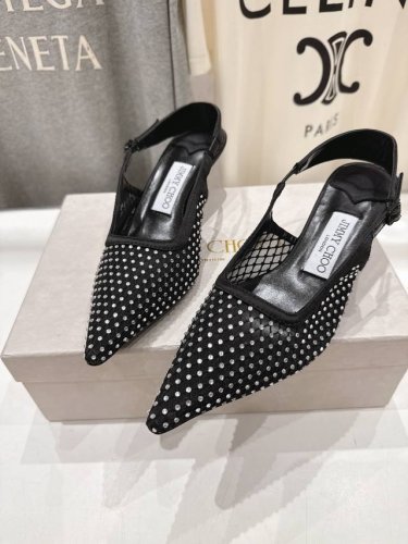 高版本出厂 Jimmy Choo* Jc 吉米周2025Ss新款简约尖头网钻高跟鞋凉鞋 原版套楦 完美的线条 简约大气上脚显气质粗跟舒适百搭 还能拉长双腿显高显